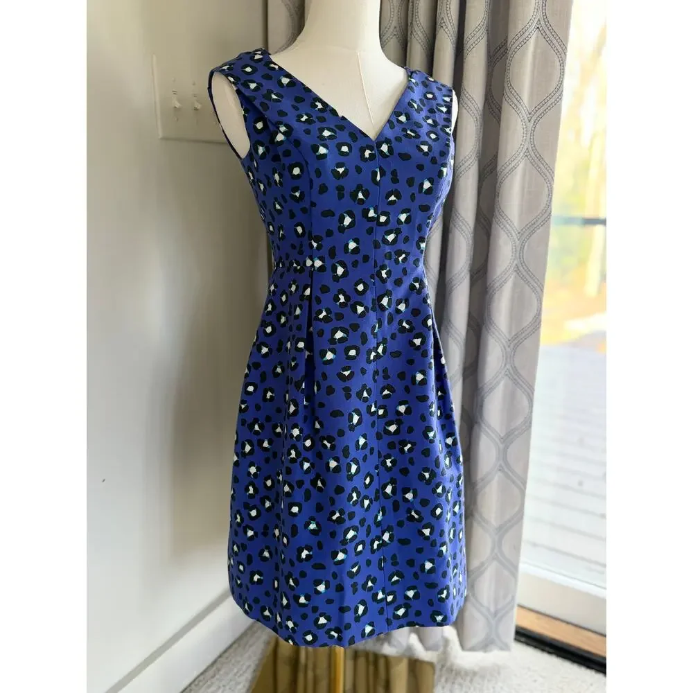 Kate Spade Royal Blue Animal Print Silk Blend Fit & Flare Dress Sleeveless Sz 0